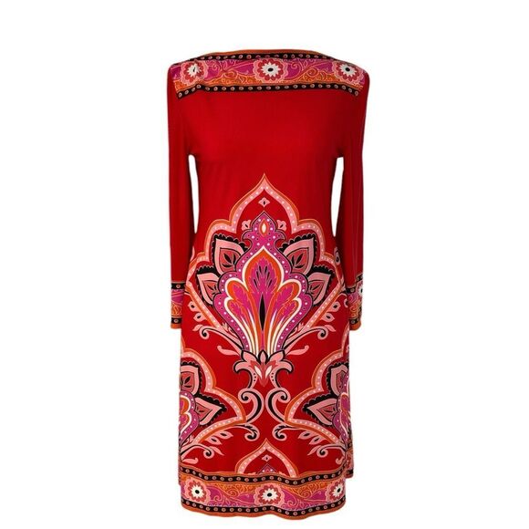 London Times Vibrant Retro Red Shift Dress. Size 4 - Picture 7 of 11